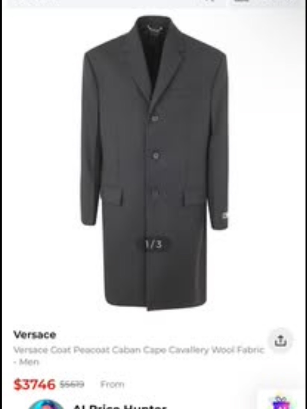Versace Men's Dark Gray Wool Pea Coat